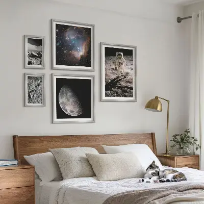 Conjunto de 5 quadros decorativos tema descobertas e segredos cósmicos