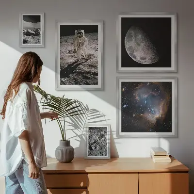 Conjunto de 5 quadros decorativos tema descobertas e segredos cósmicos