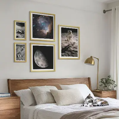 Conjunto de 5 quadros decorativos tema descobertas e segredos cósmicos