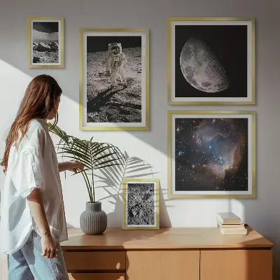 Conjunto de 5 quadros decorativos tema descobertas e segredos cósmicos