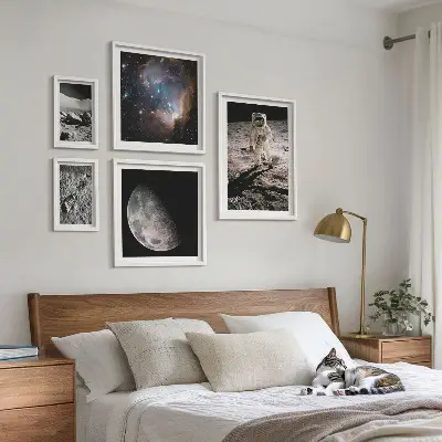 Conjunto de 5 quadros decorativos tema descobertas e segredos cósmicos