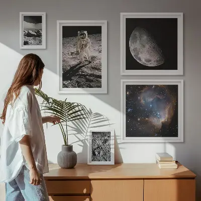 Conjunto de 5 quadros decorativos tema descobertas e segredos cósmicos