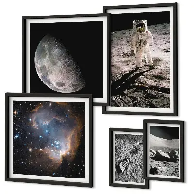 Conjunto de 5 quadros decorativos tema descobertas e segredos cósmicos