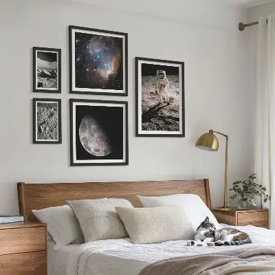 Conjunto de 5 quadros decorativos tema descobertas e segredos cósmicos