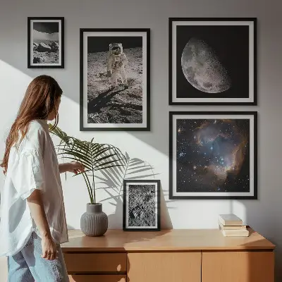 Conjunto de 5 quadros decorativos tema descobertas e segredos cósmicos