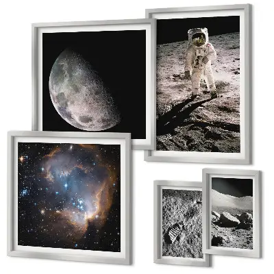 Conjunto de 5 quadros decorativos tema descobertas e segredos cósmicos