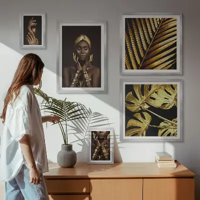 Galeria de parede retratos de mulheres em estilo glamoroso com temática natureza