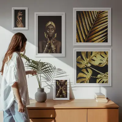 Galeria de parede retratos de mulheres em estilo glamoroso com temática natureza