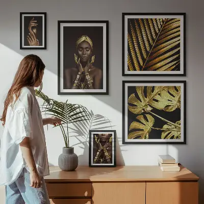 Galeria de parede retratos de mulheres em estilo glamoroso com temática natureza