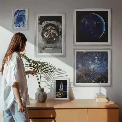 Quadros para parede galeria tema descobertas espaciais dos astronautas