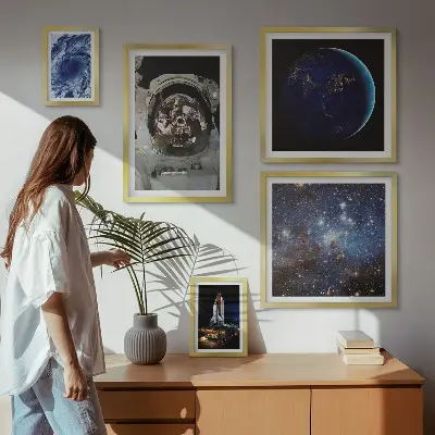 Quadros para parede galeria tema descobertas espaciais dos astronautas