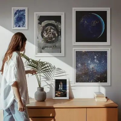 Quadros para parede galeria tema descobertas espaciais dos astronautas