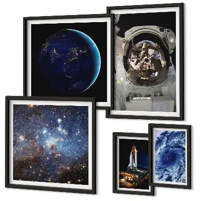 Quadros para parede galeria tema descobertas espaciais dos astronautas