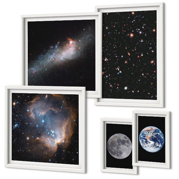 Conjunto de 5 quadros com moldura Paisagens cósmicas da galáxia