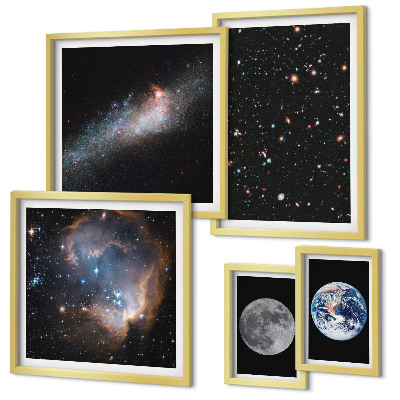 Conjunto de 5 quadros com moldura Paisagens cósmicas da galáxia