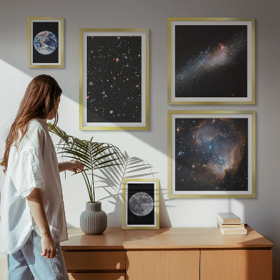 Conjunto de 5 quadros com moldura Paisagens cósmicas da galáxia