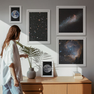 Conjunto de 5 quadros com moldura Paisagens cósmicas da galáxia