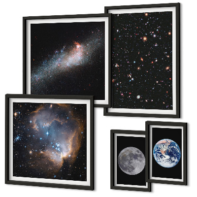 Conjunto de 5 quadros com moldura Paisagens cósmicas da galáxia
