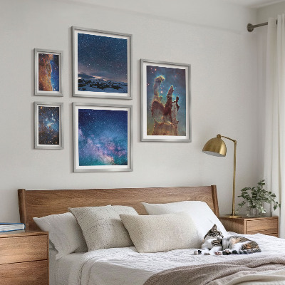 Conjunto de 5 quadros decorativos Paisagens cósmicas de galáxias