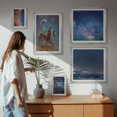 Conjunto de 5 quadros decorativos Paisagens cósmicas de galáxias