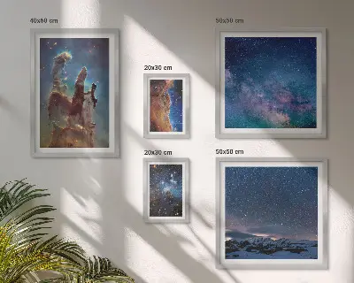 Conjunto de 5 quadros decorativos com paisagens cósmicas de galáxias