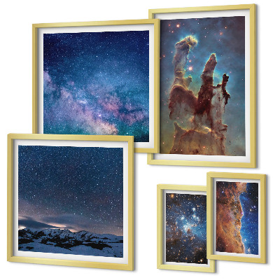 Conjunto de 5 quadros decorativos Paisagens cósmicas de galáxias