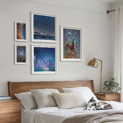 Conjunto de 5 quadros decorativos Paisagens cósmicas de galáxias