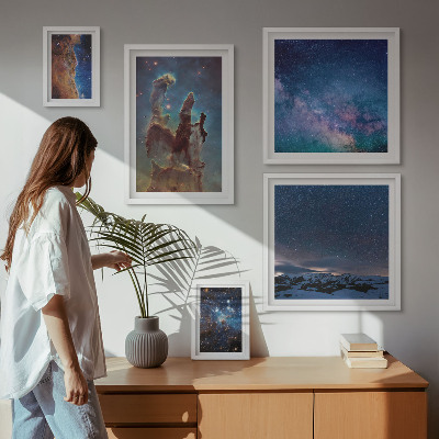 Conjunto de 5 quadros decorativos Paisagens cósmicas de galáxias