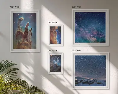 Conjunto de 5 quadros decorativos com paisagens cósmicas de galáxias