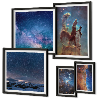 Conjunto de 5 quadros decorativos Paisagens cósmicas de galáxias