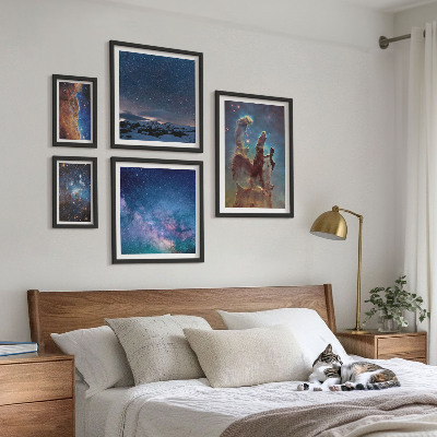 Conjunto de 5 quadros decorativos Paisagens cósmicas de galáxias