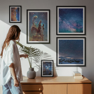Conjunto de 5 quadros decorativos Paisagens cósmicas de galáxias