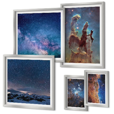 Conjunto de 5 quadros decorativos Paisagens cósmicas de galáxias