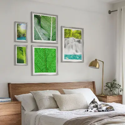 Galeria de quadros para parede com estampa de cachoeiras e palmeiras tropicais