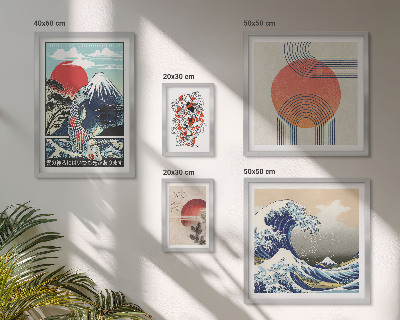 Conjunto de 5 quadros com moldura Ondas, motivos da arte japonesa