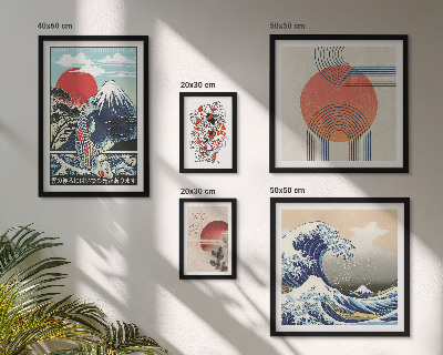 Conjunto de 5 quadros com moldura Ondas, motivos da arte japonesa