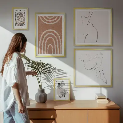 Conjunto de 5 quadros decorativos com figuras abstratas elegantes