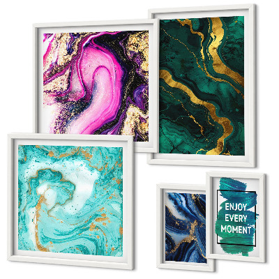 Galeria de parede Padrões abstratos em verde e roxo.