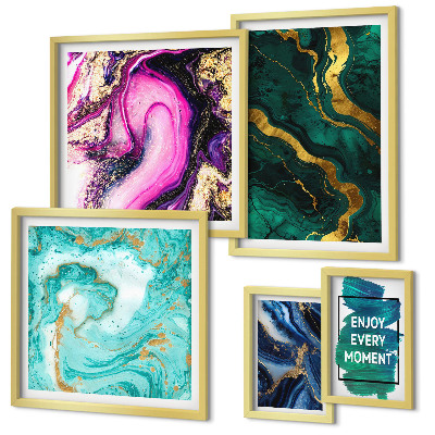 Galeria de parede Padrões abstratos em verde e roxo.