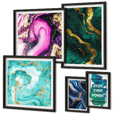 Galeria de parede Padrões abstratos em verde e roxo.