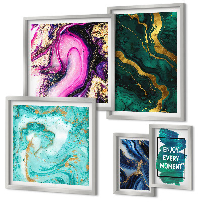 Galeria de parede Padrões abstratos em verde e roxo.