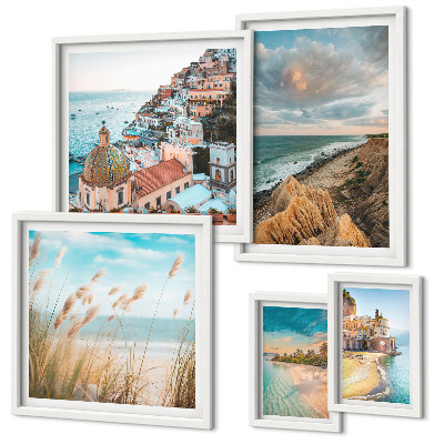 Conjunto de 5 quadros com moldura Paisagens de praia do mundo