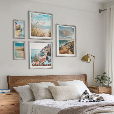 Conjunto de 5 quadros com moldura Paisagens de praia do mundo