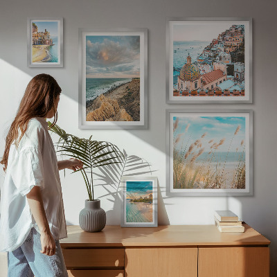 Conjunto de 5 quadros com moldura Paisagens de praia do mundo