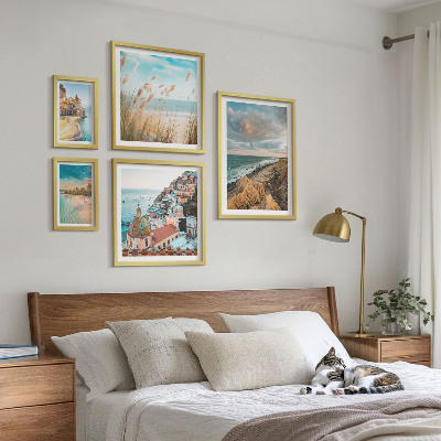 Conjunto de 5 quadros com moldura Paisagens de praia do mundo