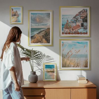 Conjunto de 5 quadros com moldura Paisagens de praia do mundo