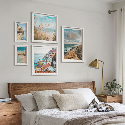 Conjunto de 5 quadros com moldura Paisagens de praia do mundo