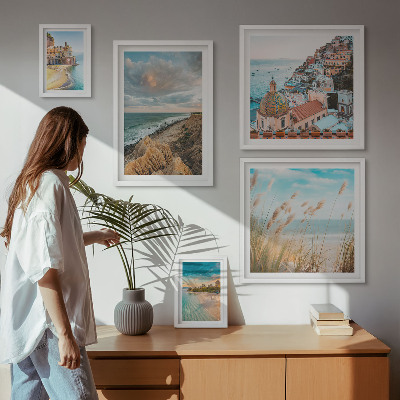 Conjunto de 5 quadros com moldura Paisagens de praia do mundo
