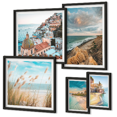 Conjunto de 5 quadros com moldura Paisagens de praia do mundo