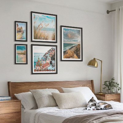 Conjunto de 5 quadros com moldura Paisagens de praia do mundo